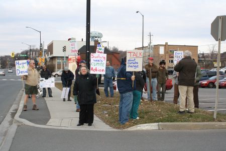 Participants in the "Defend Our Climate, Defend Our Communities" rally that happened in Sudbury this past Saturday outside the office of NDP MP Glenn Thibeault.