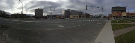 A panoramic shot of one approach to downtown Sudbury. (Photo by Scott Neigh)