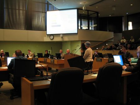 Friends of Sudbury Transit presents at the public budget session (photo by Naomi Grant)