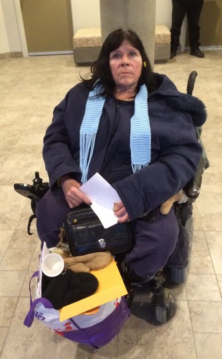 Dianne-Sara Poulin, who spoke as part of the S-CAP deputation, used to be homeless herself and now invites homeless people to sleep in her home so they don't have to sleep on Sudbury's icy streets. (Photo by Scott Neigh)
