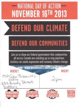 Poster for the National Day of Action on Climate in Sudbury.