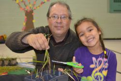 Will Morin, Aboriginal Community Leader and Educator and Abby Middaugh, St. David Kindergarten Student