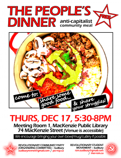 MEDIA RELEASE:  You are invited to THE PEOPLE'S DINNER: An Anti-Capitalist Community Meal