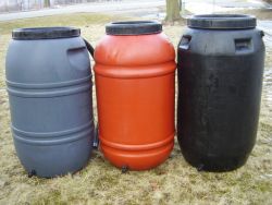 Re-purposed rain barrels - transported foods like olives in their previous lives