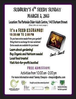 Event poster for Sudbury's 4th Seedy Sunday event.