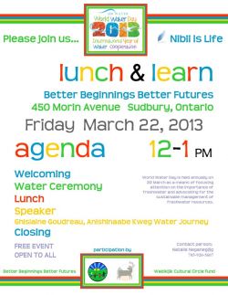 Event Notice -- UN World Water Day 'Lunch & Learn' in Sudbury